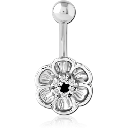 RHODIUM PLATED BASE METAL JEWELED NAVEL BANANA - FLOWER