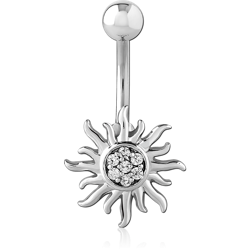 RHODIUM PLATED BASE METAL JEWELED NAVEL BANANA