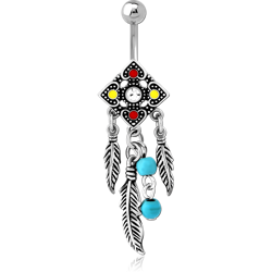 RHODIUM PLATED BASE METAL JEWELED NAVEL BANANA