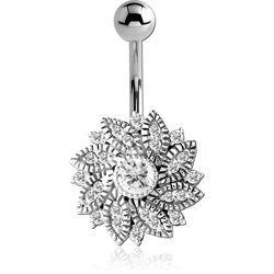 RHODIUM PLATED BASE METAL JEWELED NAVEL BANANA