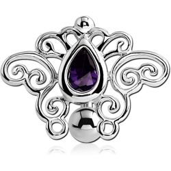 RHODIUM PLATED BASE METAL JEWELED REVERSE NAVEL BANANA - TRIBLE