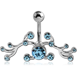 RHODIUM PLATED BASE METAL JEWELED NAVEL BANANA - TRIBLE