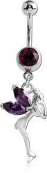 SURGICAL STEEL GRADE 316L JEWELED NAVEL BANANA WITH DANGLING CHARM - FAIRY