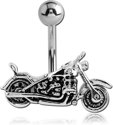RHODIUM PLATED BASE METAL JEWELED NAVEL BANANA - MOTORCYCLE