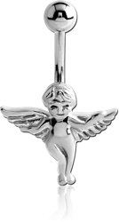 RHODIUM PLATED BASE METAL JEWELED NAVEL BANANA - ANGLE