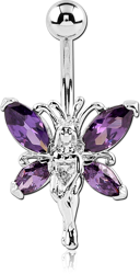 RHODIUM PLATED BASE METAL JEWELED NAVEL BANANA - FAIRY