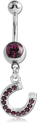 SURGICAL STEEL GRADE 316L JEWELED NAVEL BANANA WITH DANGLING CHARM - HORSESHOE