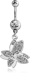 SURGICAL STEEL GRADE 316L JEWELED NAVEL BANANA WITH DANGLING CHARM - BUTTERFLY