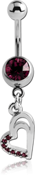 SURGICAL STEEL GRADE 316L JEWELED NAVEL BANANA WITH DANGLING CHARM - HEART