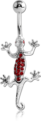 RHODIUM PLATED BASE METAL JEWELED NAVEL BANANA - SALAMANDER