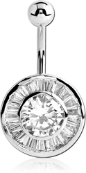 RHODIUM PLATED BASE METAL CZ JEWELED NAVEL BANANA - CIRCLE