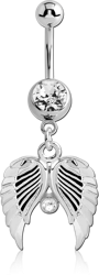 SURGICAL STEEL GRADE 316L JEWELED NAVEL BANANA WITH DANGLING CHARM - WINGS