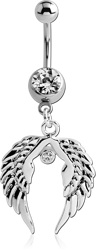 SURGICAL STEEL GRADE 316L JEWELED NAVEL BANANA WITH DANGLING CHARM - WINGS