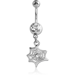 SURGICAL STEEL GRADE 316L JEWELED NAVEL BANANA WITH DANGLING CHARM - WEB
