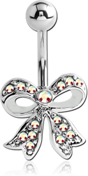 RHODIUM PLATED BASE METAL JEWELED NAVEL BANANA - BOW