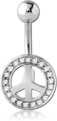 SURGICAL STEEL GRADE 316L JEWELED NAVEL BANANA - PEACE SIGN