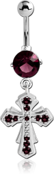 SURGICAL STEEL GRADE 316L JEWELED NAVEL BANANA WITH DANGLING CHARM - CROSS