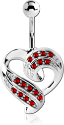 RHODIUM PLATED BASE METAL JEWELED NAVEL BANANA - HEART