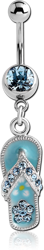 SURGICAL STEEL GRADE 316L JEWELED NAVEL BANANA WITH DANGLING ENAMEL CHARM - SANDAL