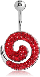 RHODIUM PLATED BASE METAL CRYSTALINE JEWELED NAVEL BANANA - SPIRAL