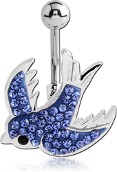 RHODIUM PLATED BASE METAL CRYSTALINE JEWELED NAVEL BANANA - SWALLOW