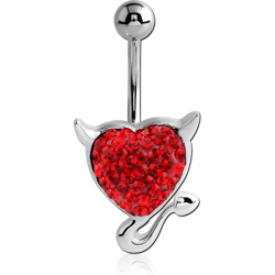RHODIUM PLATED BASE METAL VALUE CRYSTALINE JEWELED NAVEL BANANA - DEVIL HEART