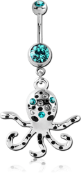 SURGICAL STEEL GRADE 316L DOUBLE JEWELED NAVEL BANANA WITH OCTOPUS CHARM