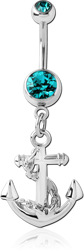 SURGICAL STEEL GRADE 316L DOUBLE JEWELED NAVEL BANANA WITH ANCHOR CHARM