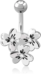 RHODIUM COATED DOUBLE JEWELED NAVEL BANANA