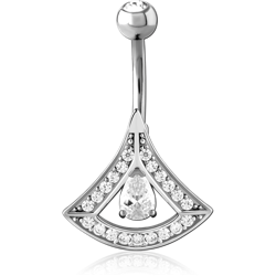 RHODIUM COATED DOUBLE JEWELED NAVEL BANANA