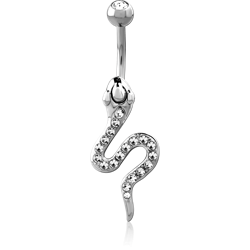 RHODIUM PLATED BASE METAL DOUBLE JEWELED NAVEL BANANA