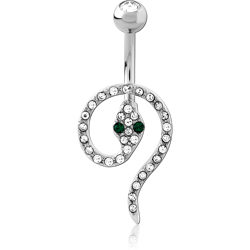 RHODIUM PLATED BASE METAL DOUBLE JEWELED NAVEL BANANA