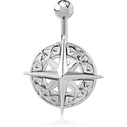 RHODIUM COATED DOUBLE JEWELED NAVEL BANANA