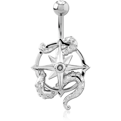 RHODIUM COATED DOUBLE JEWELED NAVEL BANANA