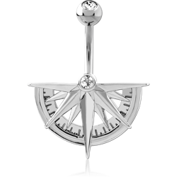 RHODIUM COATED DOUBLE JEWELED NAVEL BANANA