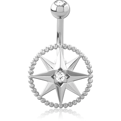 RHODIUM COATED DOUBLE JEWELED NAVEL BANANA