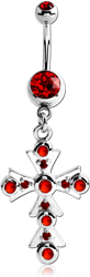SURGICAL STEEL GRADE 316L DOUBLE JEWELED NAVEL BANANA WITH CROSS CHARM