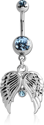 SURGICAL STEEL GRADE 316L DOUBLE JEWELED NAVEL BANANA WITH WINGS CHARM