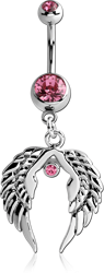 SURGICAL STEEL GRADE 316L DOUBLE JEWELED NAVEL BANANA WITH WINGS CHARM