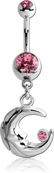 SURGICAL STEEL GRADE 316L DOUBLE JEWELED NAVEL BANANA WITH MOON CHARM