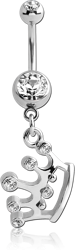 SURGICAL STEEL GRADE 316L DOUBLE JEWELED NAVEL BANANA WITH CROWN CHARM