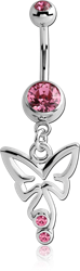 SURGICAL STEEL GRADE 316L DOUBLE JEWELED NAVEL BANANA WITH BUTTERFLY CHARM