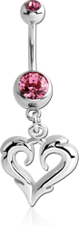 SURGICAL STEEL GRADE 316L DOUBLE JEWELED NAVEL BANANA WITH OPEN HEART CHARM