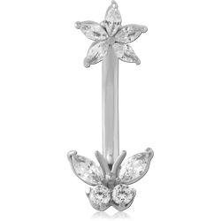 316L SURGICAL STEEL GRADE 316L NAVEL BANANA MARQUISE CLUSTER FLOWER AND LEAF GEMS