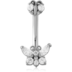 316L SURGICAL STEEL GRADE 316L NAVEL BANANA FILIGREE MARQUISE AND ROUND CLUSTER GEMS