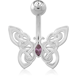 STERLING 925 SILVER JEWELED NAVEL BANANA