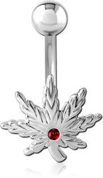 SURGICAL STEEL GRADE 316L JEWELED POT LEAF NAVEL BANANA