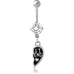 SURGICAL STEEL GRADE 316L ROUND PRONG SET 8MM CZ JEWELED NAVEL BANANA WITH CHARM