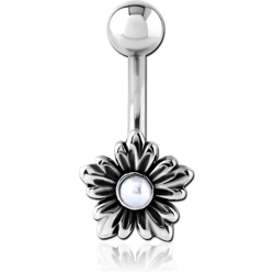 SURGICAL STEEL GRADE 316L SYNTHETIC PEARL NAVEL BANANA - FLOWER