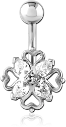 SURGICAL STEEL GRADE 316L JEWELED NAVEL BANANA - HEART FILIGREE